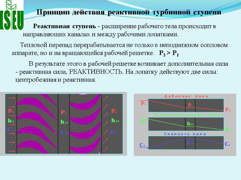Принцип действия реактивной турбинной ступени       Реактивная  ступень